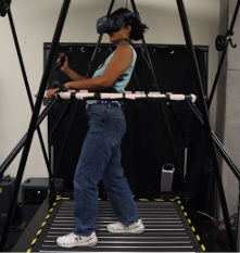 An RA with a headset on trying out our VR experience